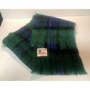 Glen Cree Tarff Scotland plaid dark blue & green 70% mohair 30% wool 47" long